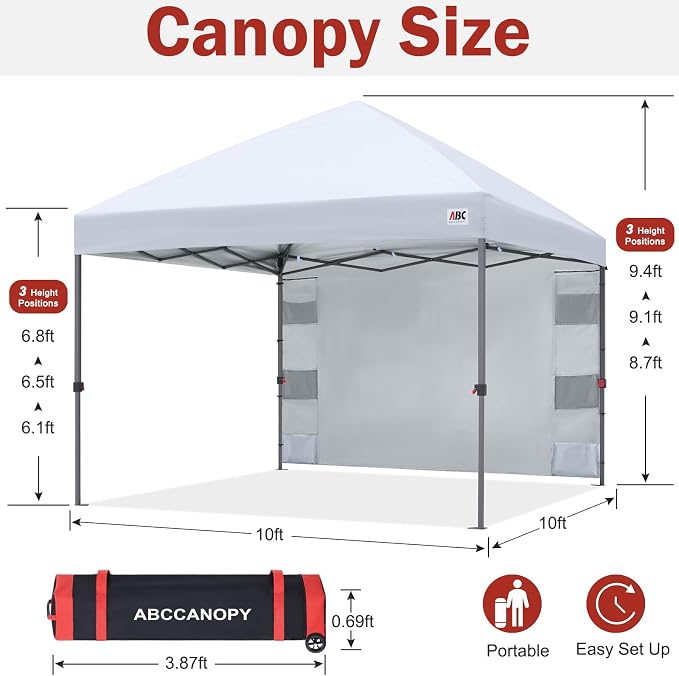 ABCCANOPY Pop Up Canopy with Sidewall,10x10 Outdoor Canopy Tent with Storage Sidewall for Commercial Events with 4 Weights (White)
