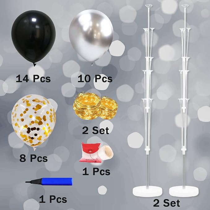 Cicicooie Balloon Centerpieces for Floor with String Light 2 Set Black Balloon Stand Kit Holder Decoration for Wedding Adult Birthday Party Men Bachelor Party