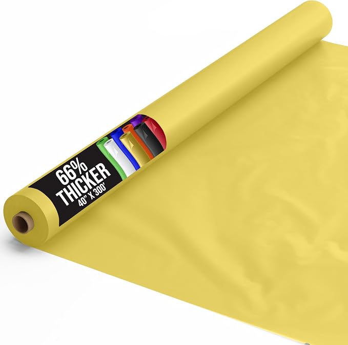 Party Solids 66% Thicker Premium Light Yellow Plastic Table Cover Roll 40" X 300' Table Cloth Plastic Cover Roll Quality Thick Banquet Rolls Disposable Tablecloth Rolls Strong American Based Company