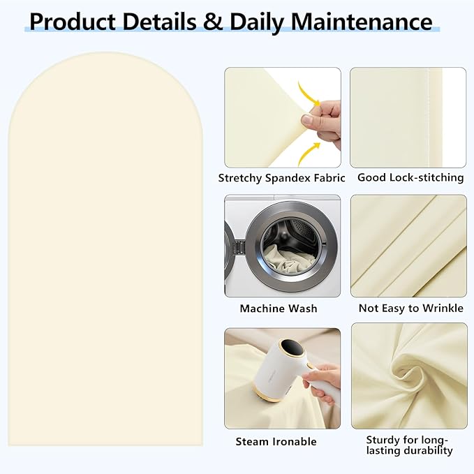 Hemmotop Beige Arch Backdrop Cover 7.2 ft, 6ft, Wedding Arch Covers Stretchy Backdrop 2 Set, Spandex 2 Sided Arched Background for Birthday, Party, Baby Shower, Decorations
