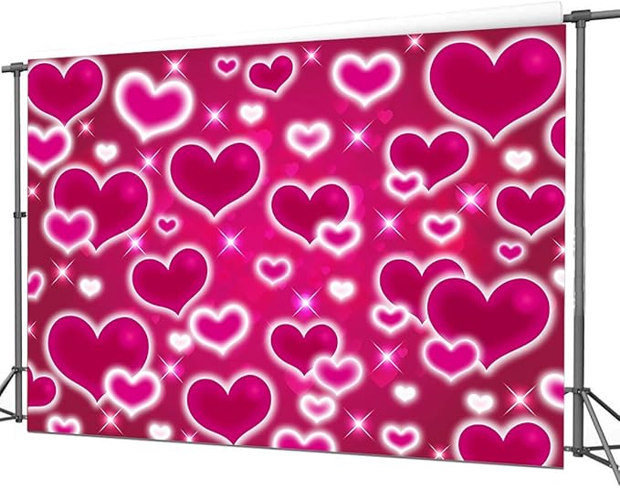 Dudaacvt 7X5FT Pink Heart Photo Backdrop 90s Backdrops for Photoshoot Valentine's Day Backdrop Women Men Happy Birthday Photography Background Banner Photo Booth Studio Props D765