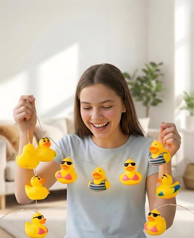 AceList 20 LED Summer Rubber Duck String Lights, Beach Squeezable and Sound-Enabled, Jeep Ducks for Kids' Bedroom, Christmas, Birthday, Beach Themed Party, Poolside and Tropical Decor