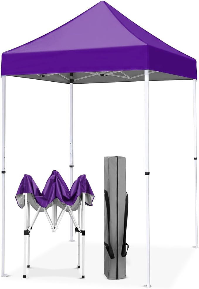 EAGLE PEAK 5x5 Pop Up Canopy Tent Instant Outdoor Canopy Easy Set-up Straight Leg Folding Shelter, Purple