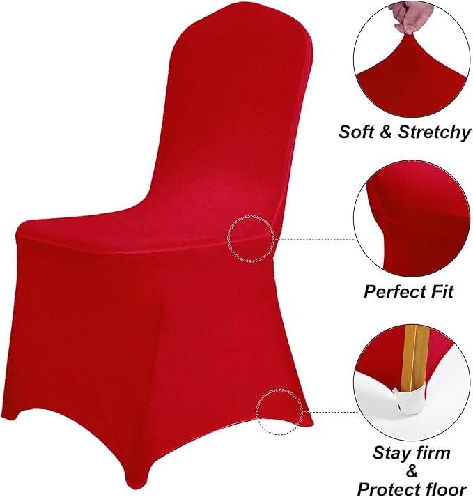 Waterproof Spandex Chair Cover 12PCS, Stretch Dining Chair Covers, Polyester Outdoor Chair Covers, Protector Stretch Chair Cover for Party Universal, Banquet, Wedding Event, Hotel(Red)