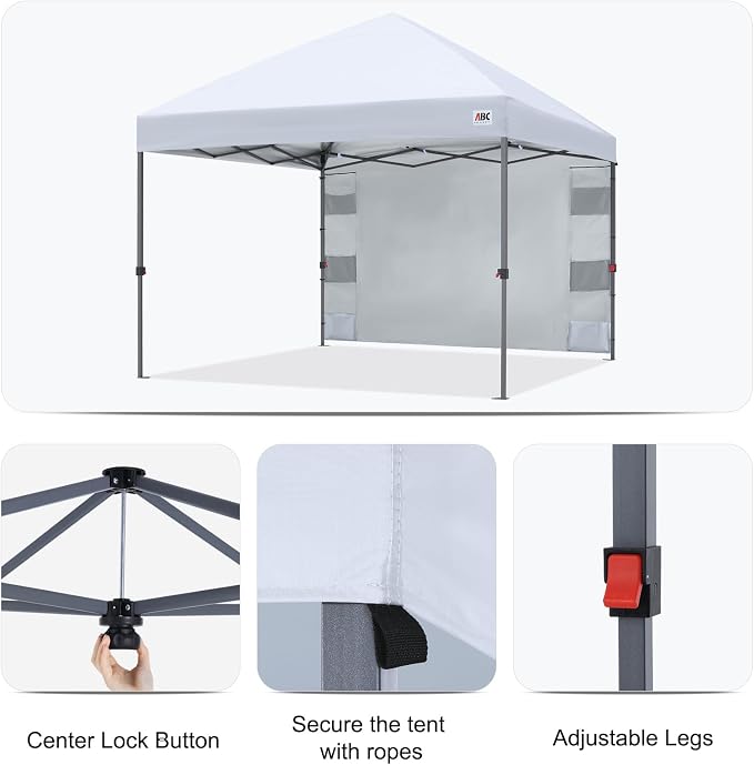 ABCCANOPY Pop Up Canopy with Sidewall,10x10 Outdoor Canopy Tent with Storage Sidewall for Commercial Events with 4 Weights (White)