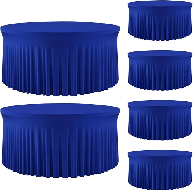 6 Pack Royal Blue 60 inch Round Spandex Tablecloth,Wrinkle-Free Stretchy Fitted 5FT Round Tables,Elastic Edge with Skirt,Washable Tablecloths for Wedding Banquet Party Birthday Buffet