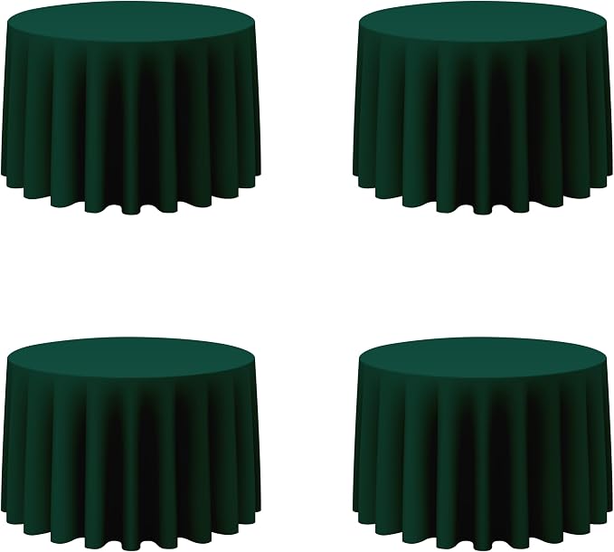 BRILLMAX 4 Pack Hunter Green Round Tablecloths 108 Inch for 48” Tables - 150 GSM Polyester Fabric, Floor Length Drop, Water, Stain & Wrinkle Resistant Cloth Cover for Wedding Reception Banquet Dining