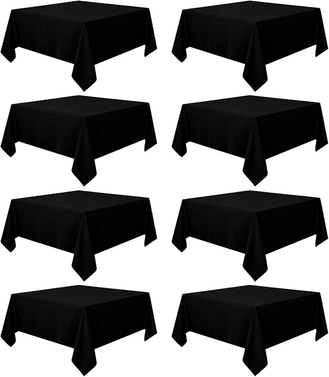 8 Pack Black Square Tablecloth 70 x 70 Washable Polyester Table Cloth for Square or Round Tables, Wrinkle Resistant Fabric Decorative Covers for Dining Party Banquet Buffet and Wedding