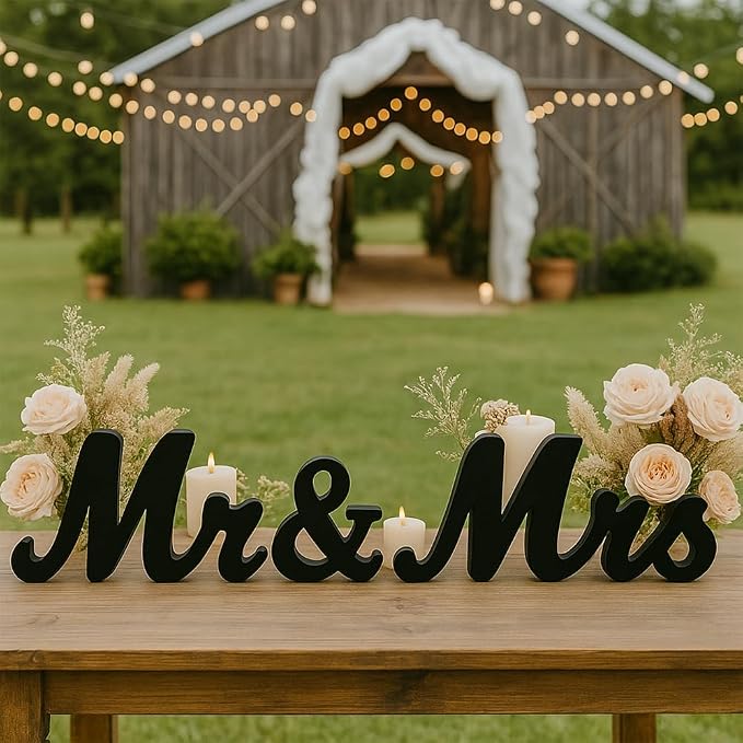 Mr & Mrs Sign for Wedding Table, Wedding Decorations for Reception, Large Wooden Letters Centerpieces Decor for Sweetheart Table, Ceremony, Anniversary, Party and Valentine's Day(Black)