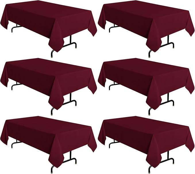 sancua 6 Pack Burgundy Tablecloth 60 x 102 Inch, Rectangle Table Cloth for 6 Feet Tables - Stain and Wrinkle Resistant Washable Polyester Table Cover for Dining Tables, Buffet Parties and Camping