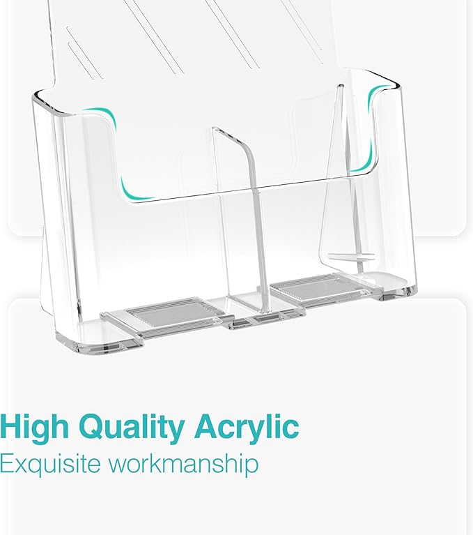 Brochure Holder 8.5x11 Inch Acrylic Literature Holders with Removable Divider for 4x9 inch Clear Pamphlet Display Stand Countertop Use or Wall Mount for Office, Lobby, Hotel, Trade Show, 4 Pack