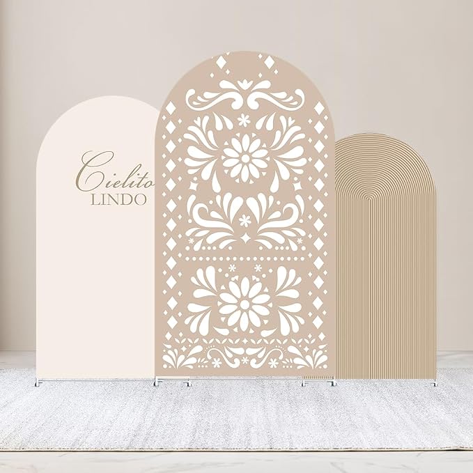 Set of 3 Arch Backdrop Cover Cielito Lindo Baby Shower Spandex Arch Fabric Cover for Mexican Bridal Wedding Birthday Party Decoration (6FT 6.6FT 7.2FT,Beige)