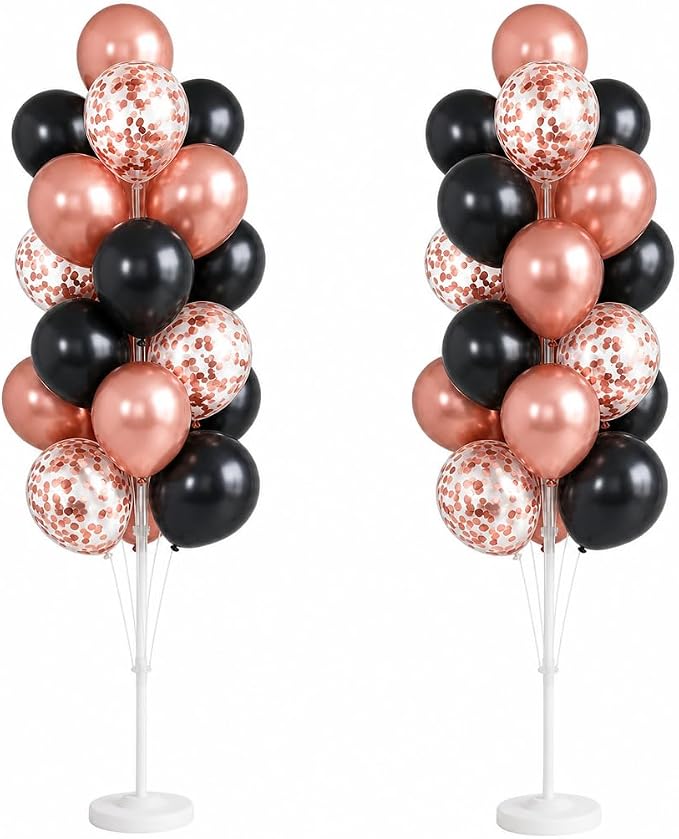Hiins Balloon Column Kit Set of 2 With Balloons Included - with Base,Pole,Balloon Tower Backdrop Decoration for Wedding, Baby Shower,Birthday Party,Bachelorette Parties (3xRose Night Black)