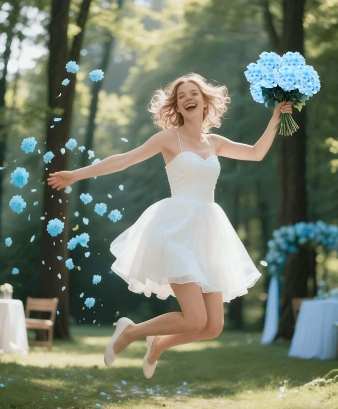 50 Pack Artificial Light Blue Hydrangea Flowers with Leaves, 6 Inch Silk Flower Heads, DIY Mother's Day Wedding Decor Set with 100 Leaves, 50 Stems