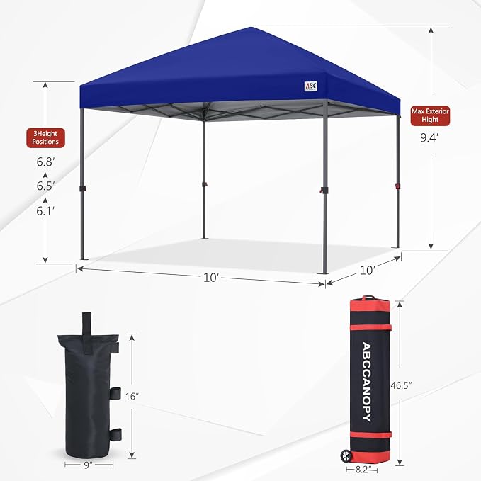 ABCCANOPY 10x10 Pop Up Canopy - Outdoor Patio Portable Canopy Tent Gazebo Heavy Duty for Backyard and Deck with 4 Sandbags and 8 Stakes (Dark Blue)