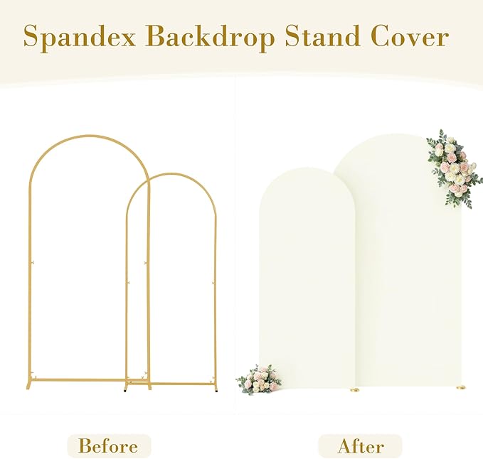 Ivory Arch Cover Set of 2 Spandex 7.2 and 6ft Ivory Arch Backdrop Cover Wedding Arch Stand Covers for Bridal Shower Wedding Baby Shower Birthday Party Ceremony Banquet Photo Arched Background
