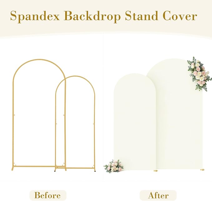 Ivory Photo Arch Backdrop Cover Set of 2-7.2 and 6ft Ivory Arch Covers Stretchy Backdrop Spandex Wedding Balloon Arch Stand Covers for Birthday Party Baby Shower Bridal Shower Arches Background