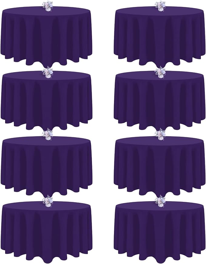 8 Pack Purple Round Tablecloth 90 Inch Round Table Cloth, Wrinkle Resistant and Washable Tablecloth Polyester Fabric Table Cloth Round Cover for Dining Wedding Banquet Party