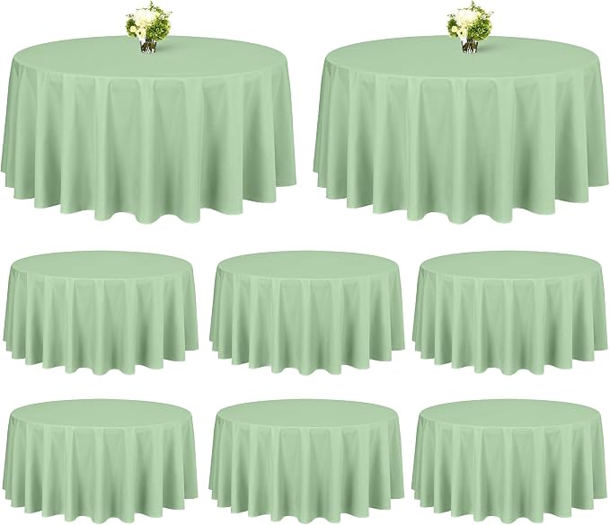 Showgeous 8 Pack Sage Green Round Tablecloth 90 Inch Table Cloth for Round Tables Polyester Tablecloths Table Cover for Dining Wedding Party
