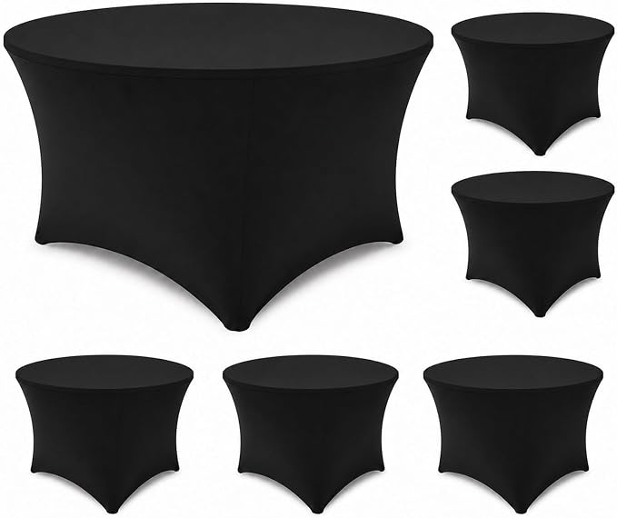 Round Table Covers - 6 Pack 60x30 Inch Table Cloth - Black Fitted Stretch Spandex Round Tablecloth for Party, Wedding, Birthday, Hotel, Banquet