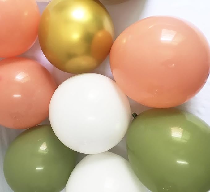 Sage Green and Peach Birthday Decorations -Pastel Orange Happy birthday Party Balloons for Women and Girls with Gold Banner Tassel Garland Tissue Pompoms (Sage Green + Peach)