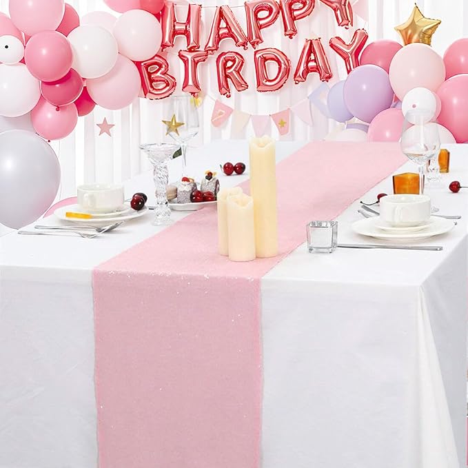Sequin Table Runners 5 Pieces Pink Table Runners 12x72 Inch Glitter Dining Table Cover for Party Wedding Birthday Reception Banquet Decoration Spring Valentine Party Chair Sashes