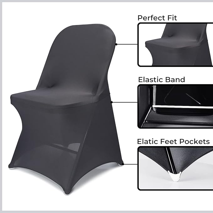 Babenest Spandex Folding Chair Covers Upgraded 10 PCS Universal Stretch Washable Fitted Chair Slipcovers Protector for Wedding, Holidays, Banquet, Party, Celebration (Grey)