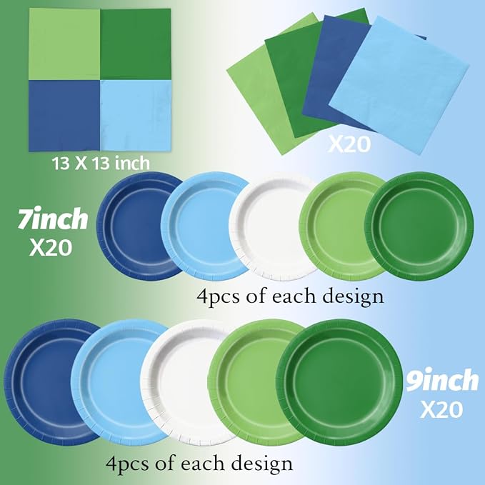 CMUSKO Golf Party Decorations - 60Pcs Blue Green Plates & Napkins Set Hole in One Golf Themed Tableware for Birthday,Baby Shower