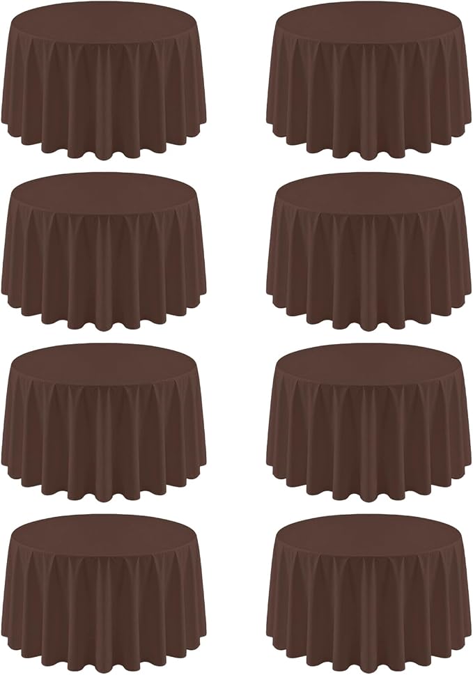 8 Pack Round Tablecloth 120 Inch Cloth Brown Tablecloth for Round Tables, Washable Polyester Table Cloth Stain and Wrinkle Resistant Decorative Table Cover for Wedding Party Dining Banquet