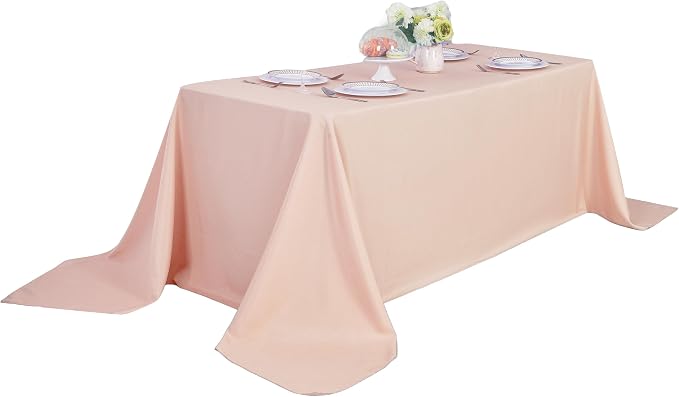 2-Pack 90x132 inch Dusty Pink Table Cloths, Solid Stain and Wrinkle Resistant Oblong Tablecloth, Premium Plain Weave Polyester Fabric Rectangle Table Linen Covers for Hotel, Wedding