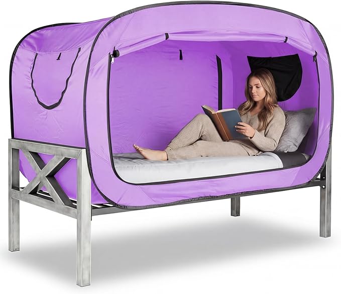 ANC POP Bed Tent Twin Bed Canopy Portable Dream Tent for Adult Indoor Sleeping Tents with 2 Doors Breathable Private Space Tents, Violet