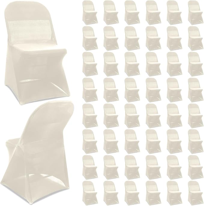 Newwiee 50 Pcs Spandex Chair Covers Bulk - Stretch Folding Flat Front Fitted Universal Chair Protector Pack Removable Washable for Wedding Party Dining Banquet Event (Beige)