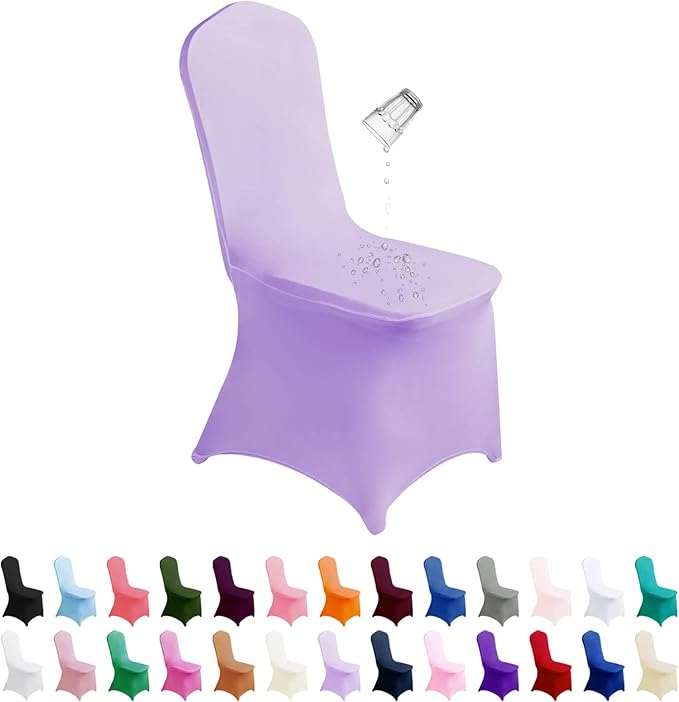 SuperO Waterproof Spandex Chair Cover 12PCS, Stretch Dining Chair Covers, Polyester Outdoor Chair Covers, Protector Stretch Chair Cover for Party Universal, Banquet, Wedding Event, Hotel(Lavender)