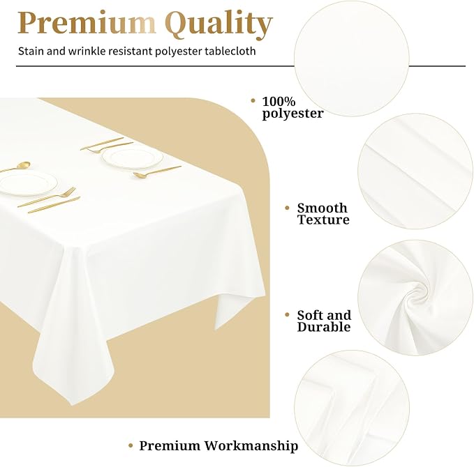 12 Pack Ivory Tablecloths for Rectangle Tables Stain and Wrinkle Resistant Washable Polyester Tablecloth 60 x 126 Inch Table Cloth Rectangle Table 6 Foot Rectangle Table Cloth for Wedding Party