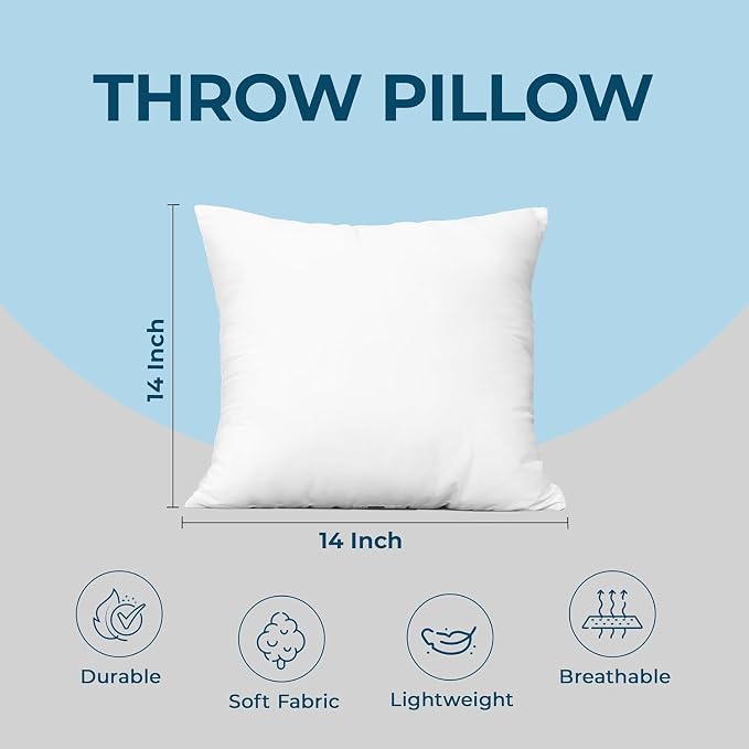 Utopia Bedding Throw Pillows (Set of 1, White) – 14 x 14 Inches Down Alternative Pillows for Bed, Sofa, and Couch - Fluffy Decorative Stuffer Pillow for Indoors & Outdoors