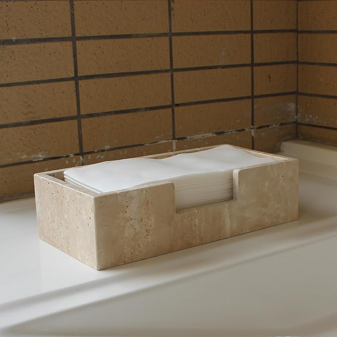 Natural Travertine Napkin Holder 9.8"x4.9"x2.8", Guest Towel Holder, Paper Hand Basket for Bathroom/Kitchen/Restaurant