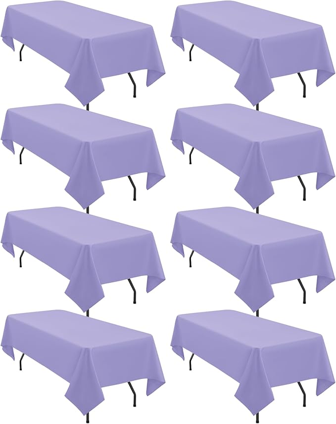 8 Pack Polyester Tablecloth 60 x 126 Inch Lavender Tablecloth for 8 Ft Rectangle Tables,Stain and Wrinkle Resistant Washable Fabric Table Covers Polyester Table Clothes for Wedding Parties Banque