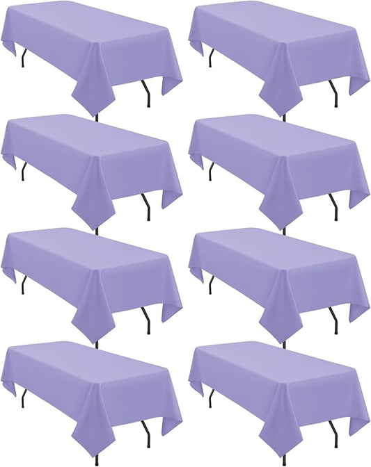 8 Pack Polyester Tablecloth 60 x 126 Inch Lavender Tablecloth for 8 Ft Rectangle Tables,Stain and Wrinkle Resistant Washable Fabric Table Covers Polyester Table Clothes for Wedding Parties Banque