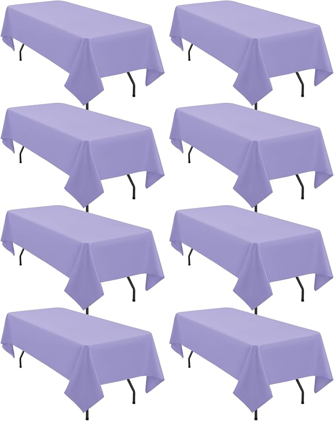 8 Pack Polyester Tablecloth 60 x 102 Inch Lavender Tablecloth for 6 Ft Rectangle Tables,Stain and Wrinkle Resistant Washable Fabric Table Covers Polyester Table Clothes for Wedding Parties Banque