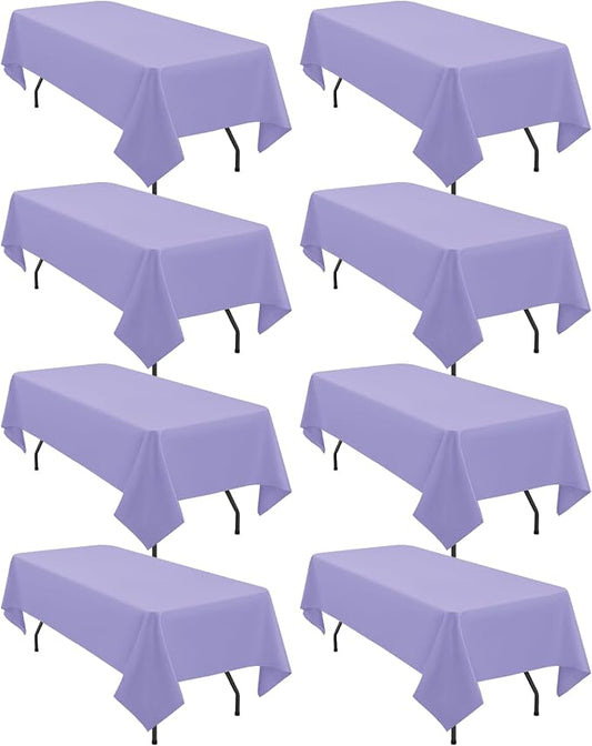 8 Pack Polyester Tablecloth 60 x 102 Inch Lavender Tablecloth for 6 Ft Rectangle Tables,Stain and Wrinkle Resistant Washable Fabric Table Covers Polyester Table Clothes for Wedding Parties Banque