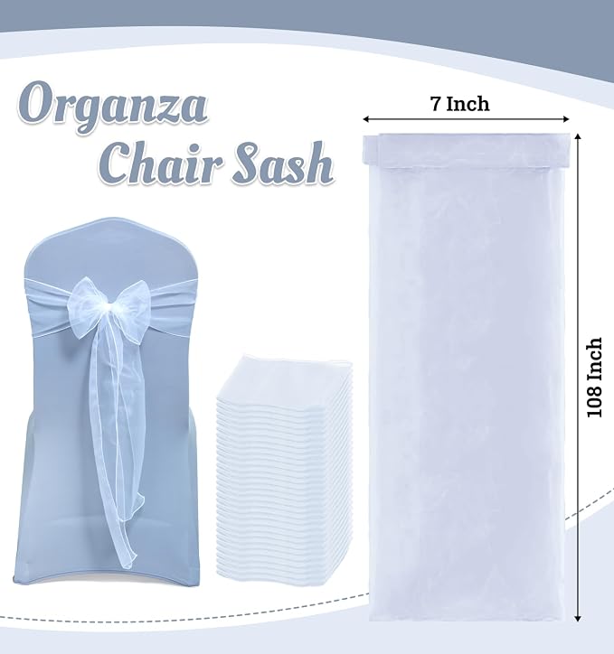 MDS® Pack of 75 Organza Chair Sashes for Wedding Decoration, Reusable Sheer Chair Bows for Banquet Chair Cover, Reception, Bridal Shower, Baby Shower, Birthday Party & Special Events - White
