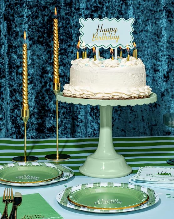 Birthday Party Celebration, Stylish Tableware Set for 8 Guests – Blue/Green