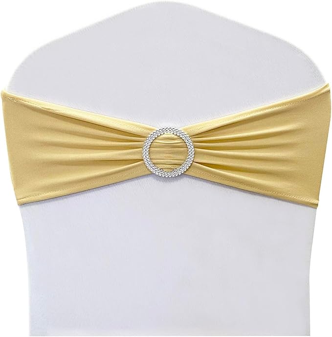 Spandex Chair Sashes Bands 30PCS Stretch Chair Ties Bows with Buckle Slider for Wedding Party Banquet Decoration(Champagne New)