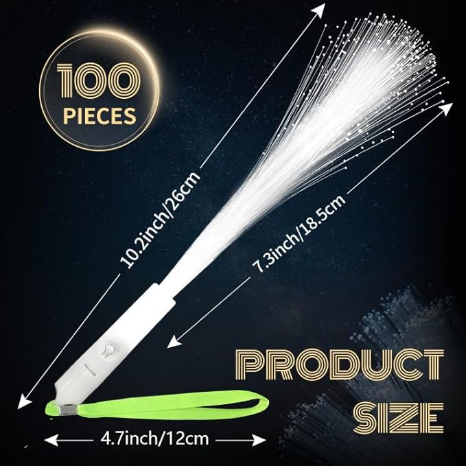 SHQDD 100 PCS White Fiber Optic Wands, LED Fiber Wands, Wedding Party Supplies, Glow Fiber Wands Sticks, Flashing LED Wands, Fiber Optic Light Wand Stick for Glow Party, Bar Dj, Halloween and New Year