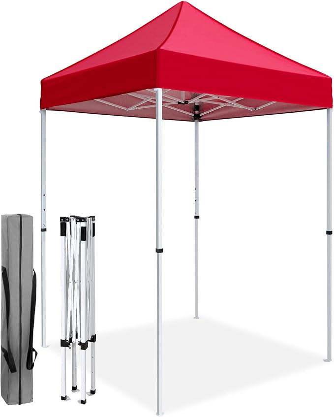 COOS BAY 5x5 Pop Up Canopy Tent, Portable Lightweight Sun Shelter with Carry Bag, Easy Setup Outdoor Canopy for Beach, Camping, Sports & Backyard Shade, Red
