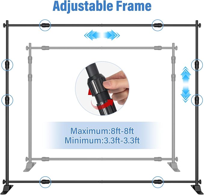 8 x 8 FT Banner Stand Kit, Adjustable Backdrop Stand for Parties, Heavy-Duty Photography Step and Repeat Stand with Portable Bag for Birthdays, Promotions, Exhibitions (Banner Not Included)