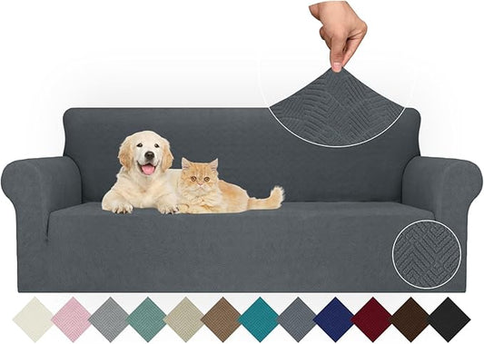 JIVINER Stretch Oversized Sofa Covers 1 Piece 4 Seater Couch Covers Jacquard Universal Sofa Slipcovers for Extra Large Funiture Protector for Kids, Pets (X Large, Dark Gray Rhomb)