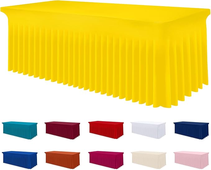 Smiry Spandex Tablecloth, Elastic Fitted Stretch Tablecloth for 8FT Rectangle Tables, Waterproof Washable Table Cover Skirt for Outdoor, Wedding, Banquet & Parties (Yellow, 96Lx30Wx30H Inch)