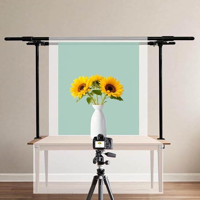 Beyeutao Over The Table Rod Stand with Clamps Adjustable 16"-87" Length 16"-45" Height Black Double Crossbar Table Arch Stand Metal Table Balloon Arch for Photo Booth Party Decoration