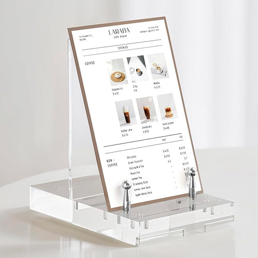 Acrylic Easel Display Stand, Compact and Versatile Stand with Adjustable & Elegant Pegs, Tabletop Stand for Photos, Phones, Art, and More, Silver-2P